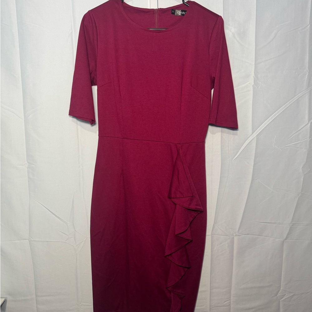 Oxiuly Fashion Elegant Burgundy Dress Size M